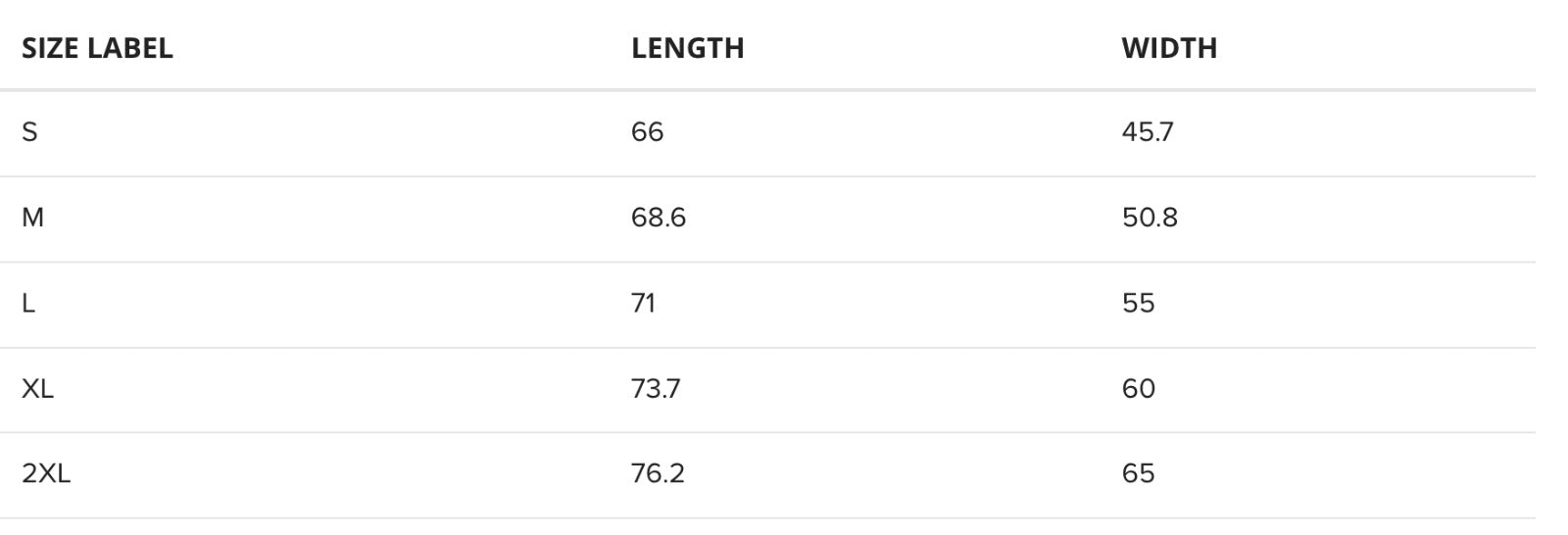 Apex Men Size Chart